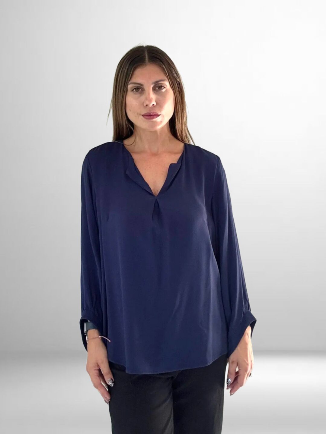 Innocent Navy V-Neck Blouse front view relaxed fit