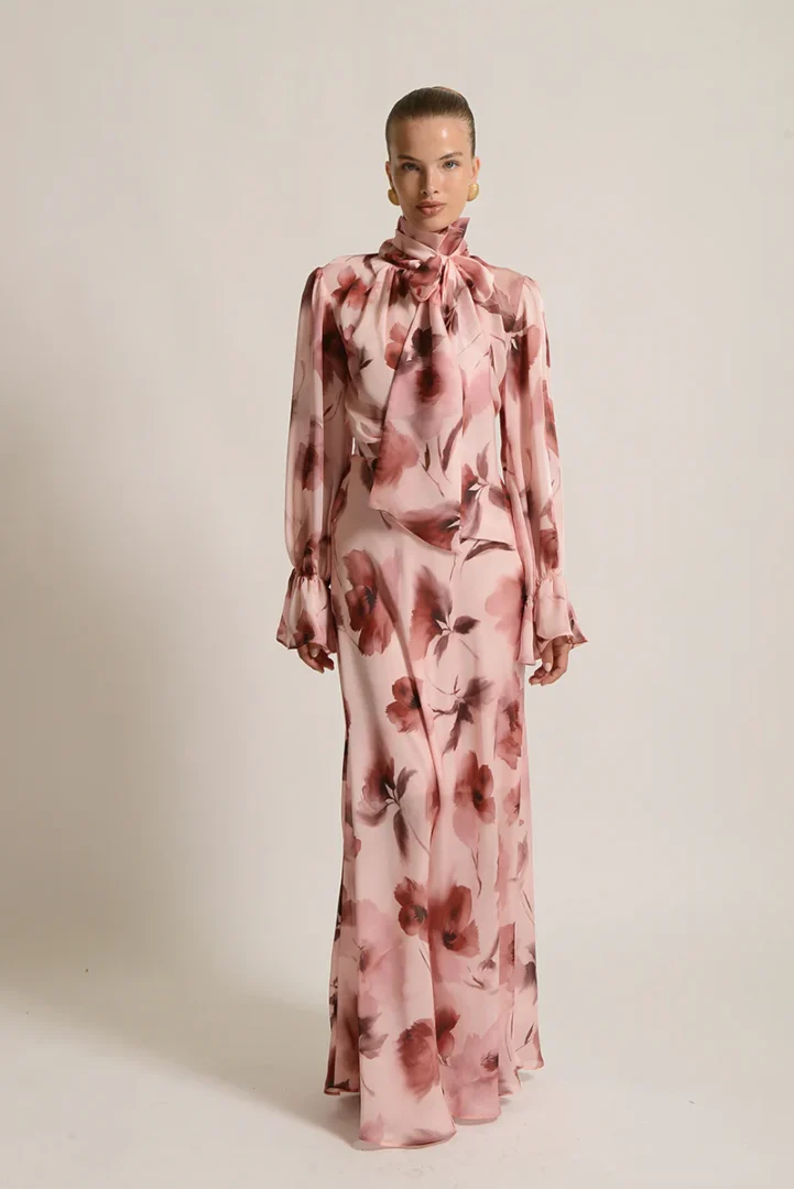 Pink floral satin maxi skirt Twenty 29 front view