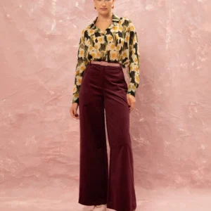 we are wide leg corduroy pants burgundy front