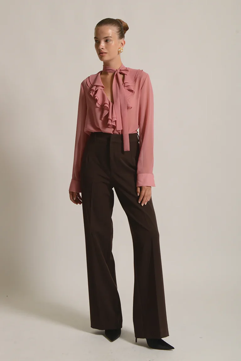 Brown wide leg trousers Twenty 29 front view
