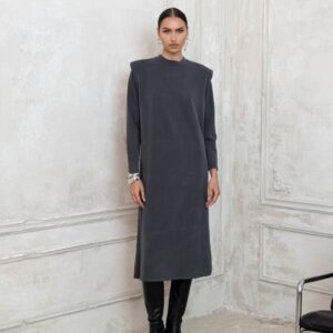 Beverly Grey Dress, μπροστινή λήψη midi φόρεμα