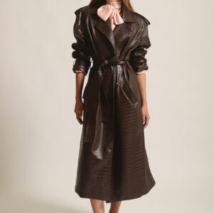 Δερμάτινη croco καμπαρντίνα σε καφέ χρώμα