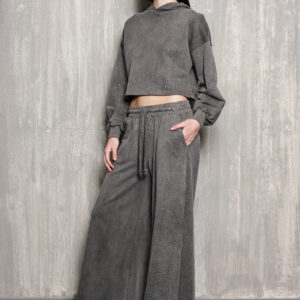 Suede γκρι wide-leg παντελόνι