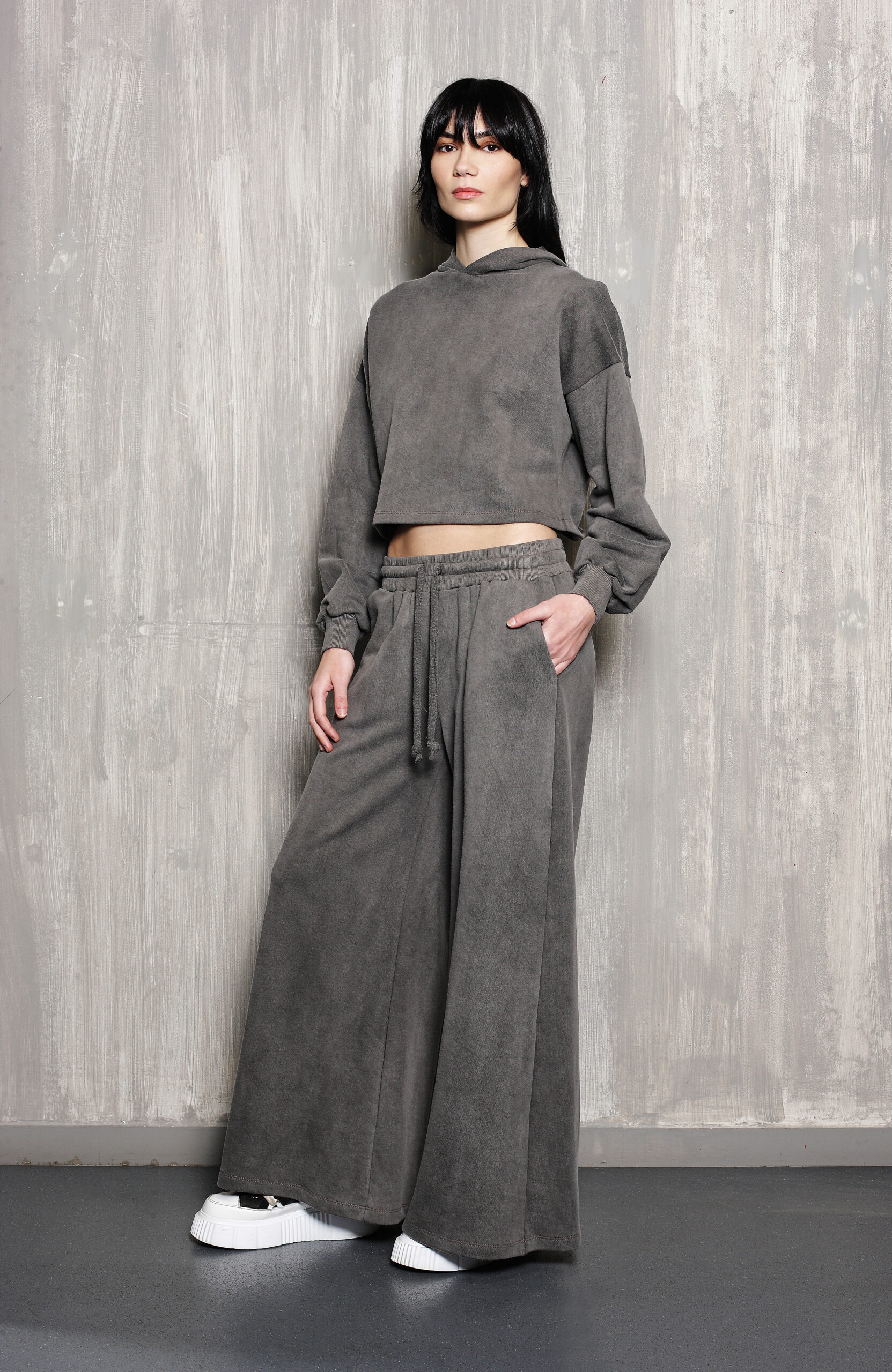 Suede γκρι wide-leg παντελόνι