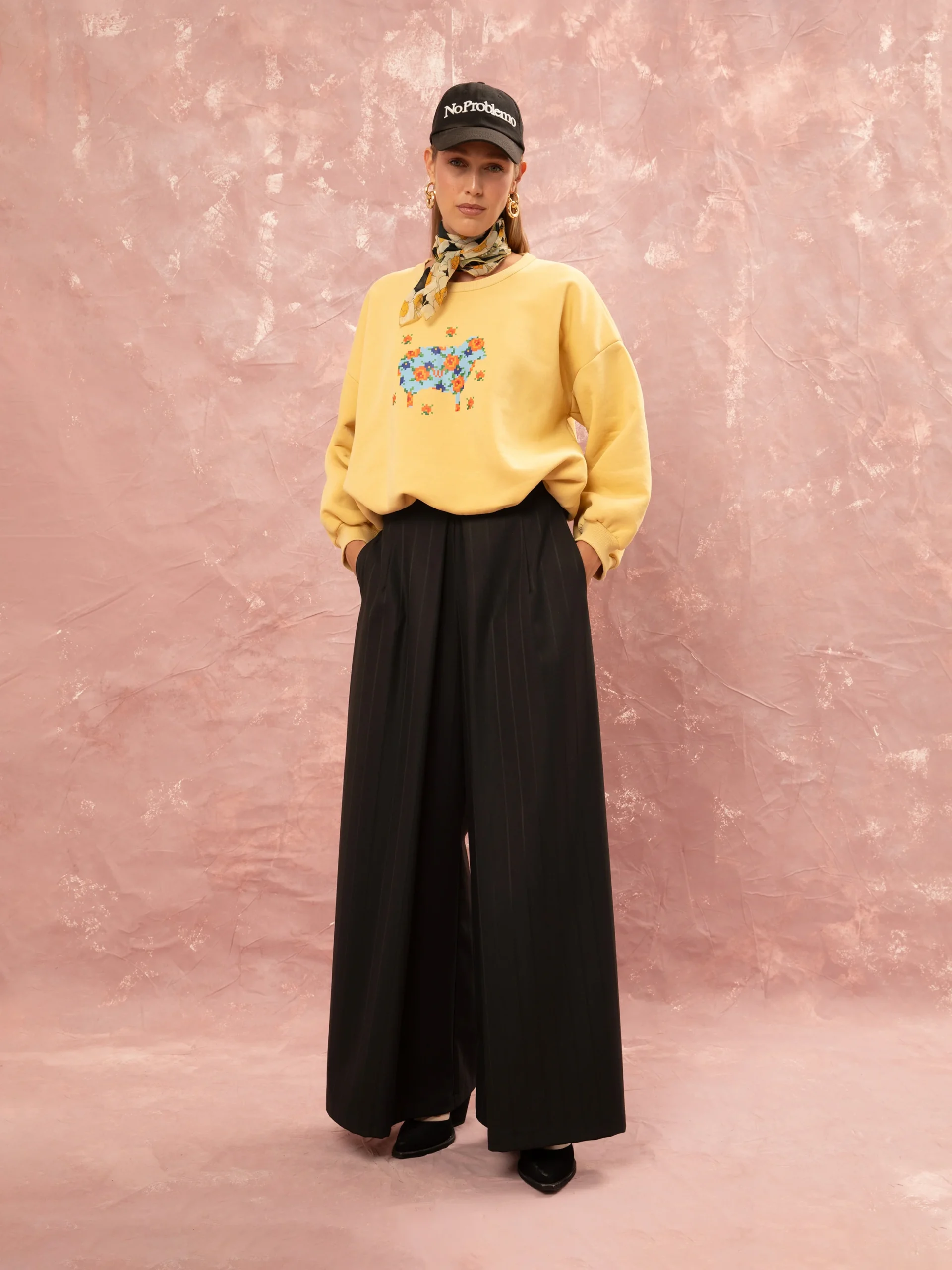 Παντελόνι wide leg μαύρο – μπροστινή όψη