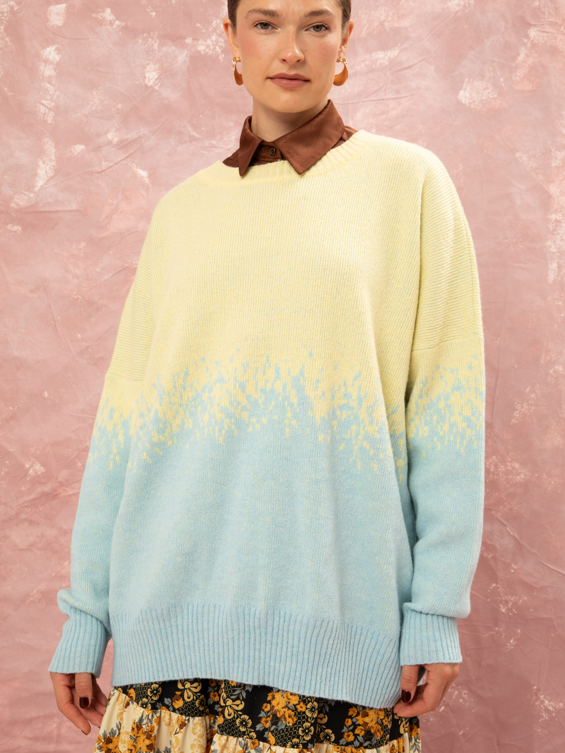 Jacquard knit ombre μπλούζα yellow/blue σε μπροστινή λήψη