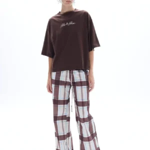 Γυναικείο plaid καρό παντελόνι σε μπλε και καφέ με άνετη γραμμή