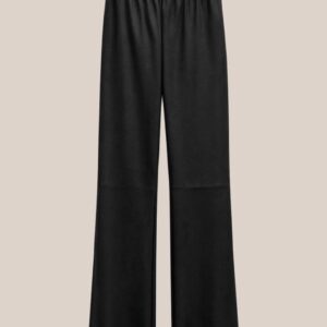 Black matte faux leather pants with elastic waistband