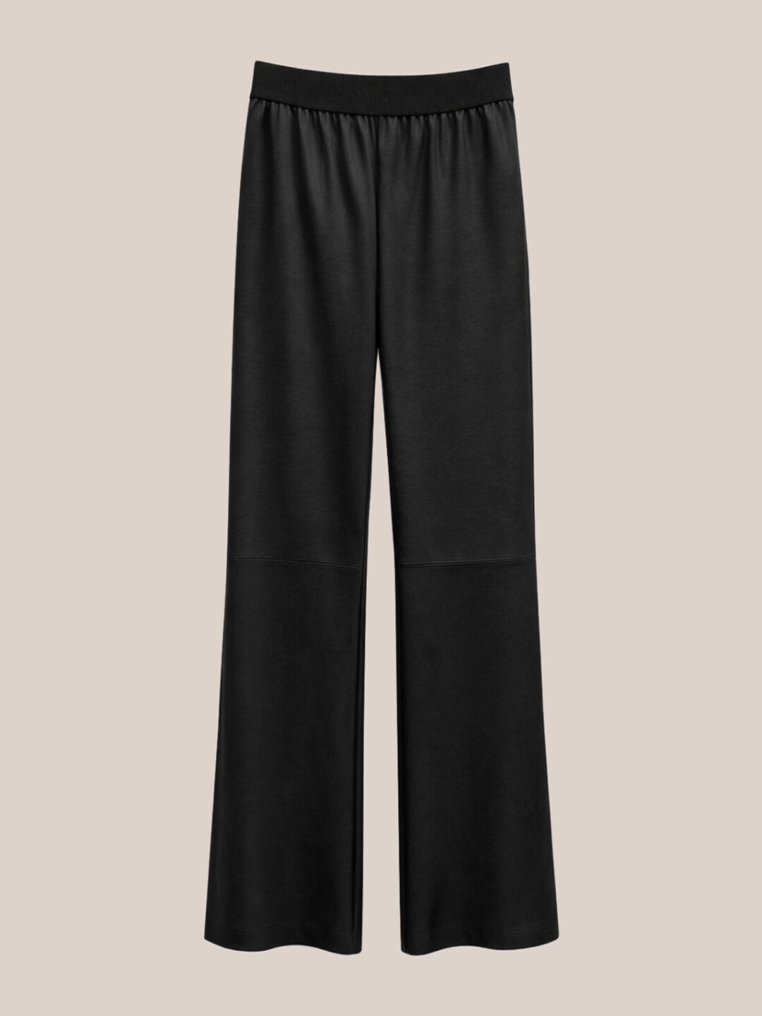 Black matte faux leather pants with elastic waistband