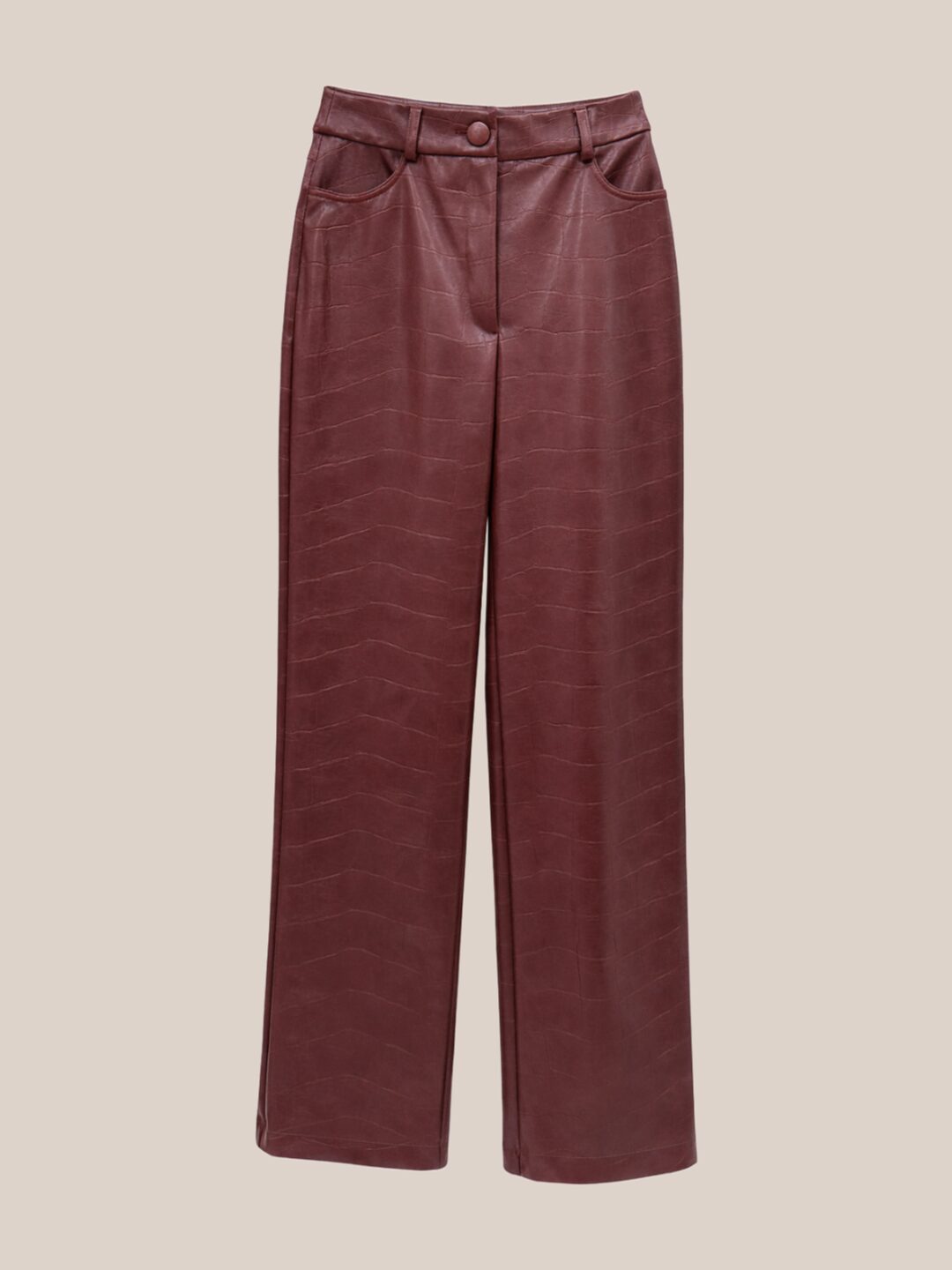 μπορντό ψηλόμεση croco faux leather παντελόνα σε ίσια γραμμή με μπροστινές τσέπες