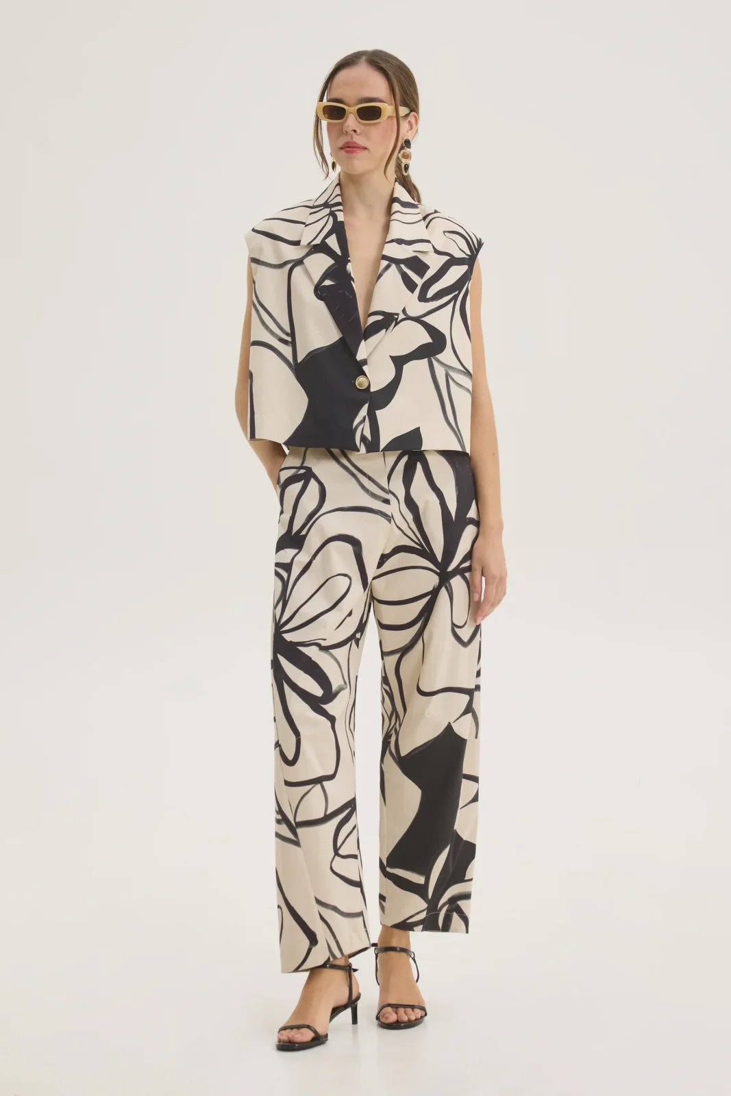 Innocent Abstract Line co-ord set beige