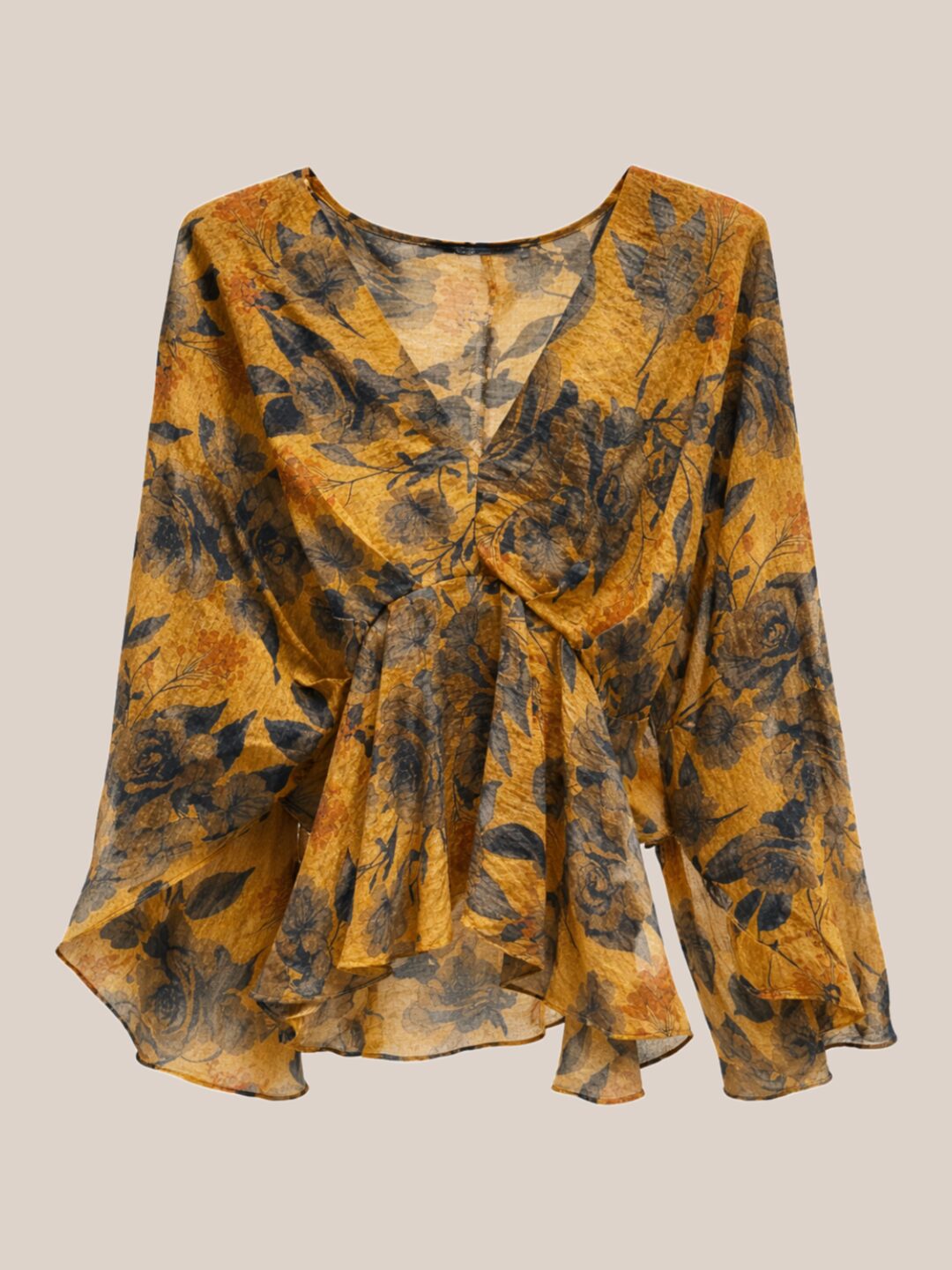 Innocent floral wrap blouse mustard front view
