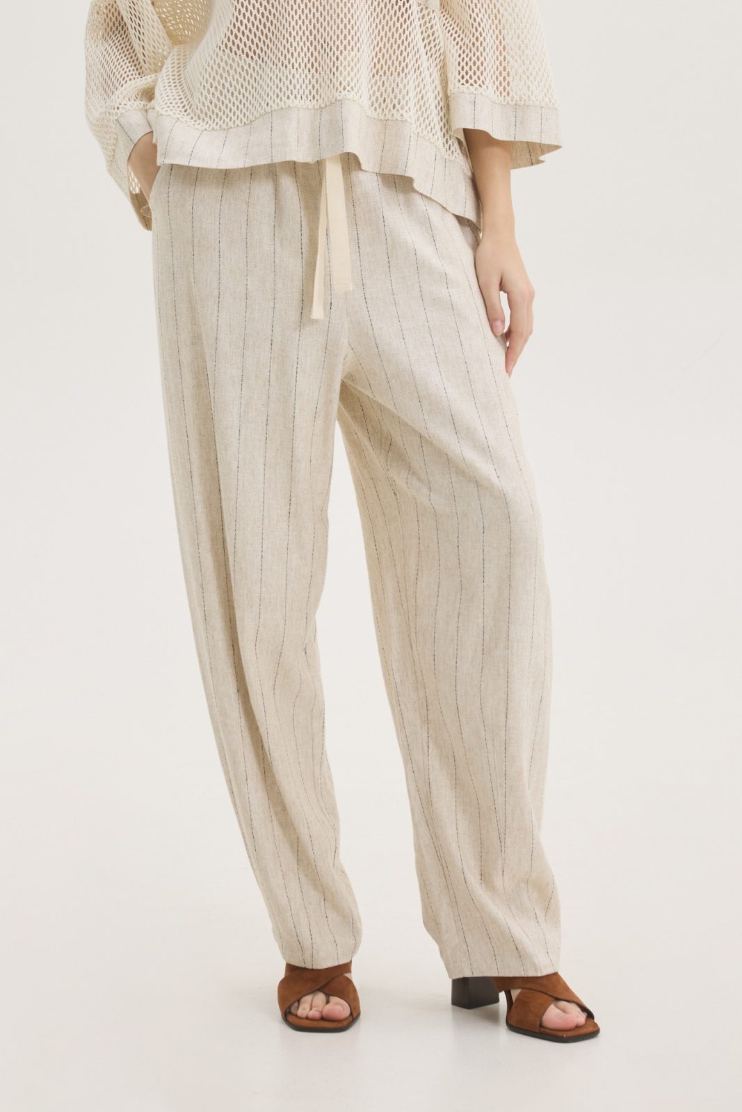 Innocent Natural Stripe Pants Beige set with top full length