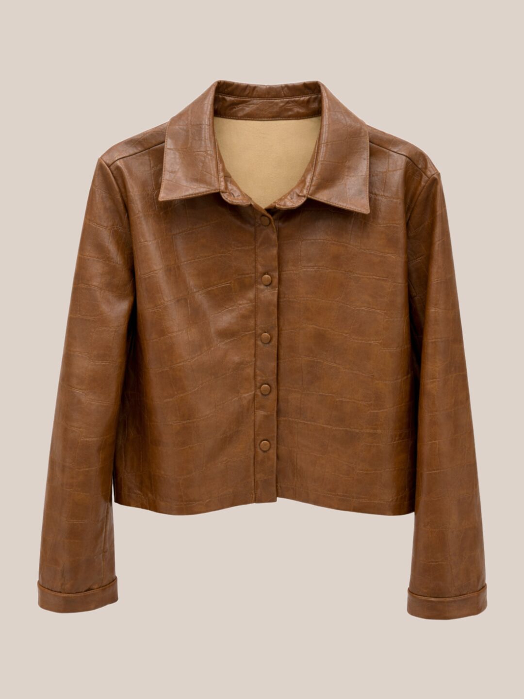 Ταμπά croco faux leather cropped πουκάμισο με τετράγωνη γραμμή και κουμπιά