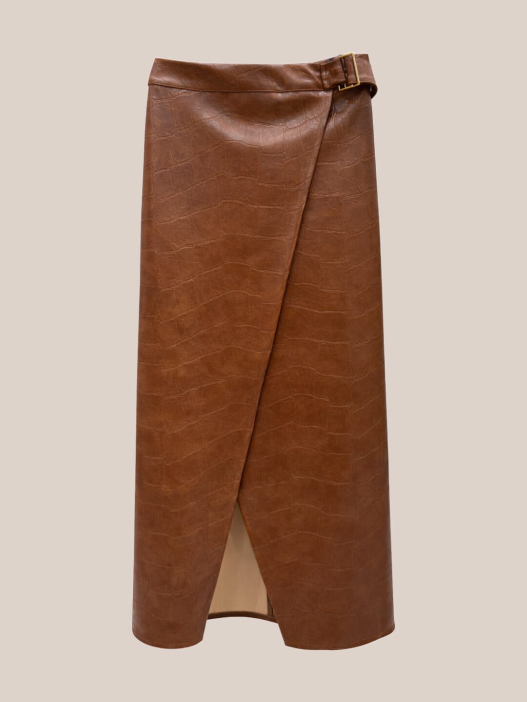 Ταμπά croco faux leather midi κρουαζέ φούστα με χρυσή αγκράφα μπροστά