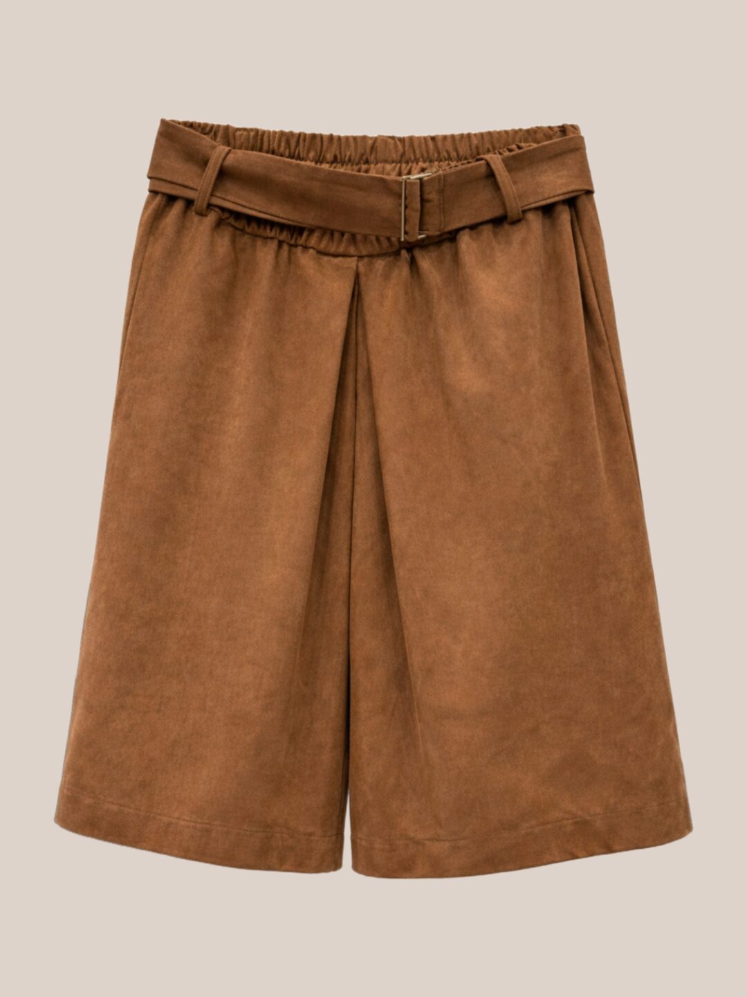Tabac suede wide leg bermuda with belt