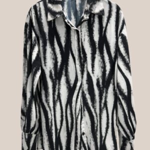 Teta Arvanitaki Twix green and White Shirt front view with abstract striped print