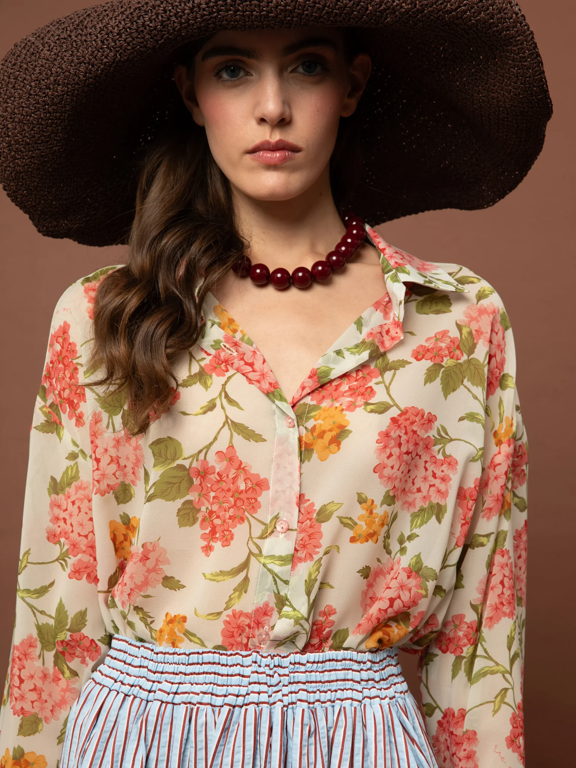 Magnolia Rosa chiffon floral shirt ivory women we are ortansies detail