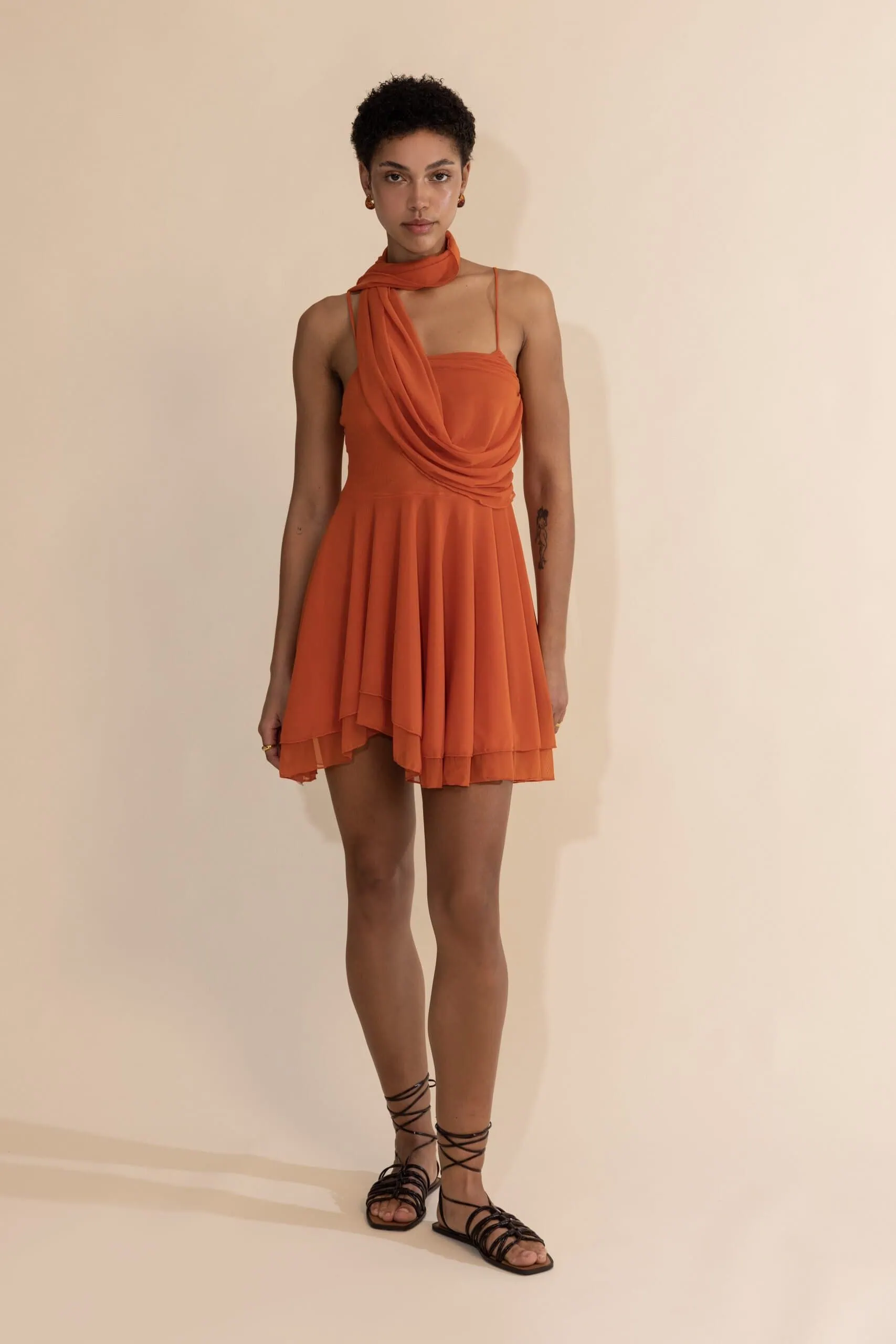 mini dress burnt orange women be a bee calista front