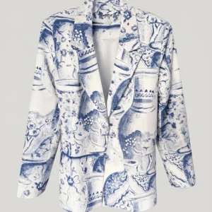 women printed blazer white blue innocent amalfi front
