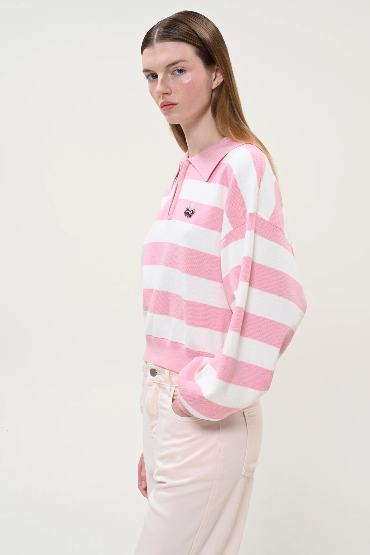 pink stripe knit sweater women amelie side detail