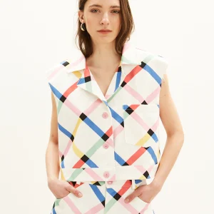 denim vest multicolor print women the norm iris front