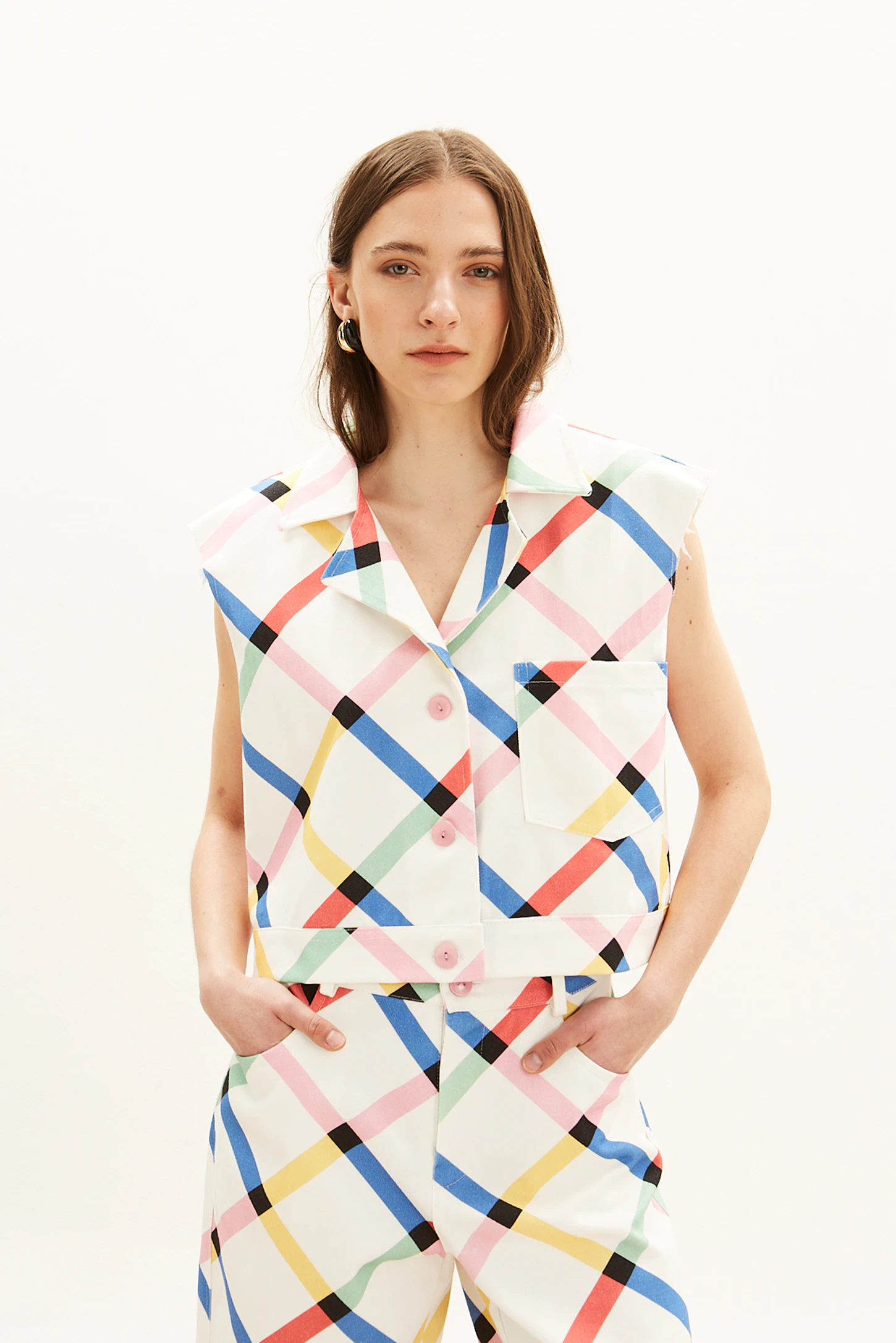 denim vest multicolor print women the norm iris front