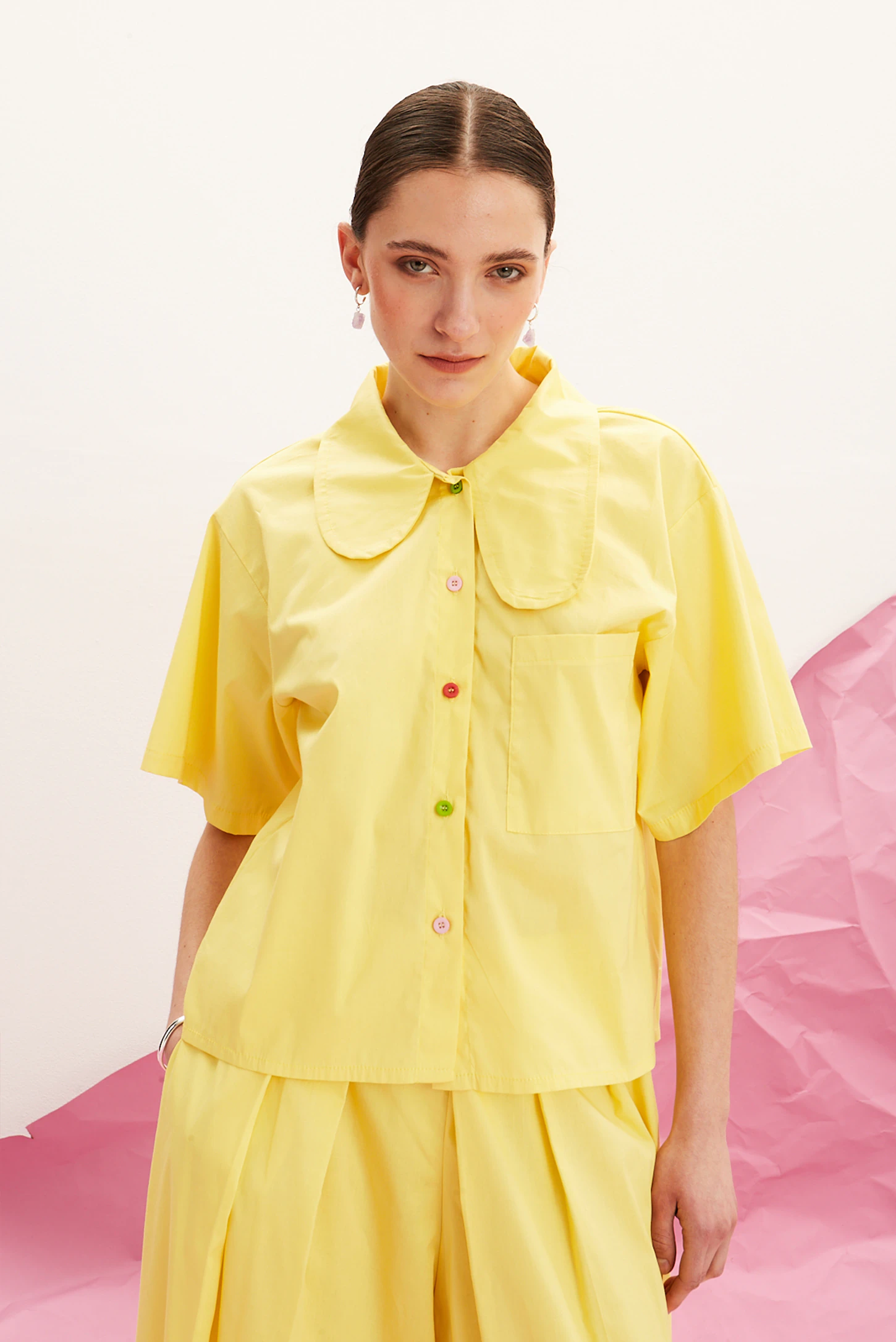 flower collar shirt Butter Yellow women the norm front detail style