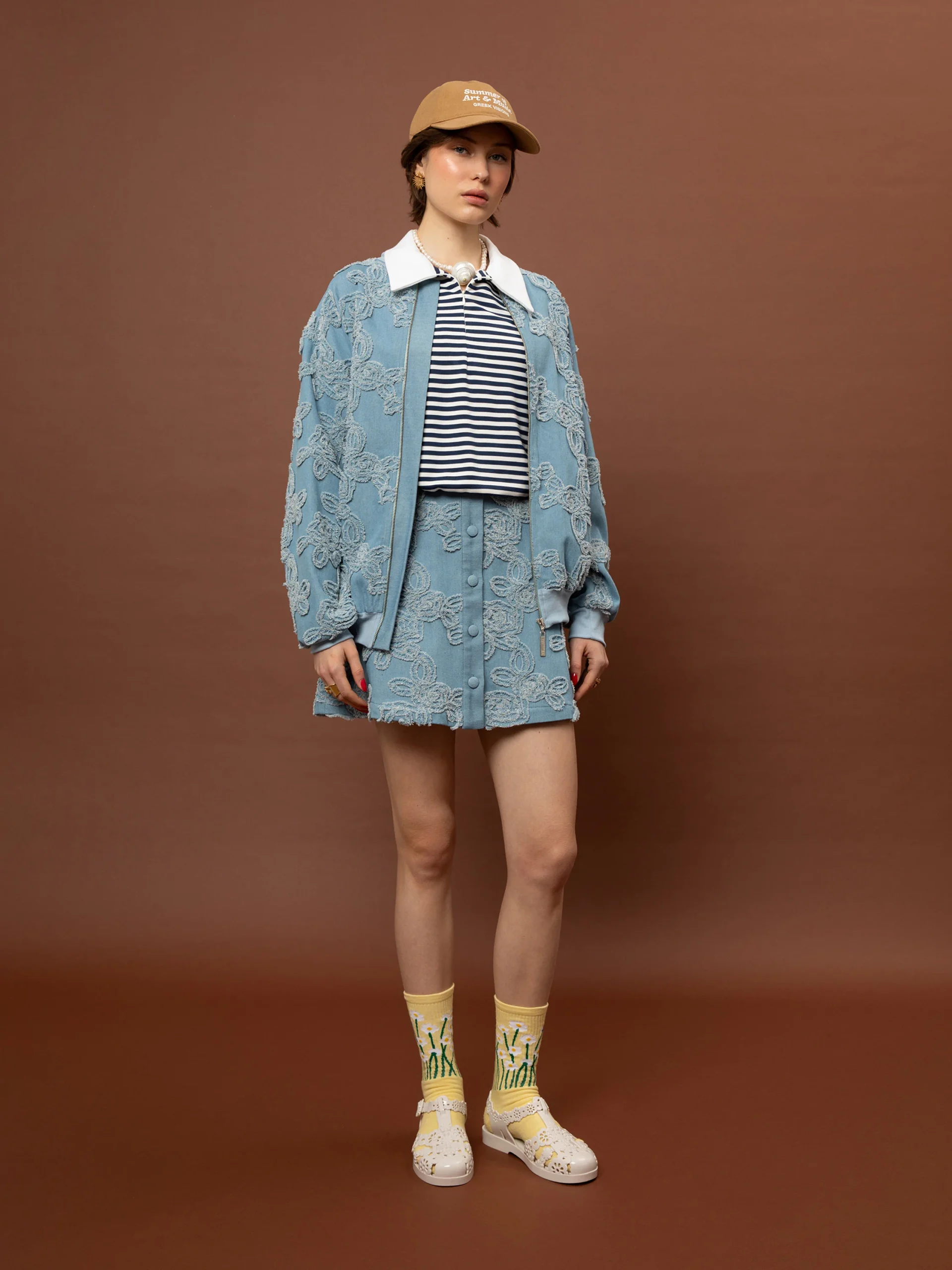 denim bomber jacket blue women we are front