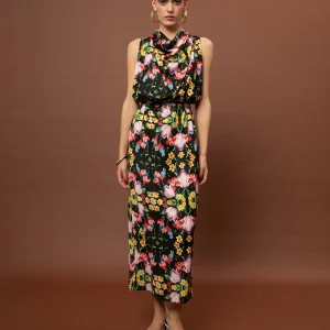 satin maxi dress black women We Are Blossoms front full