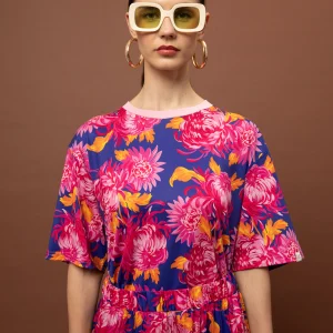 oversized t shirt blue women we are chrysanthema front