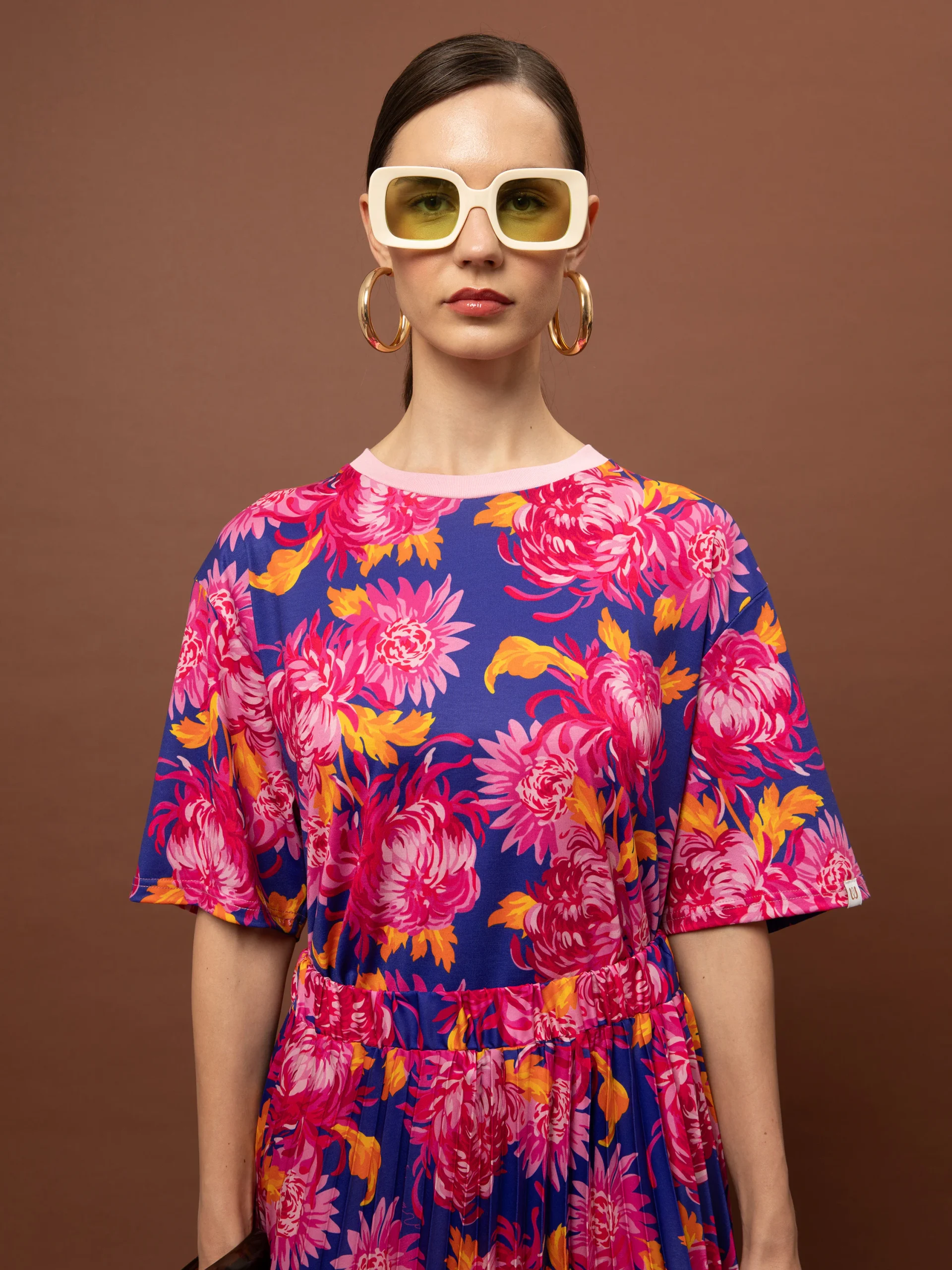 oversized t shirt blue women we are chrysanthema front