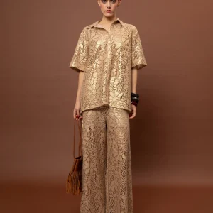 knitted pants beige gold women we are front