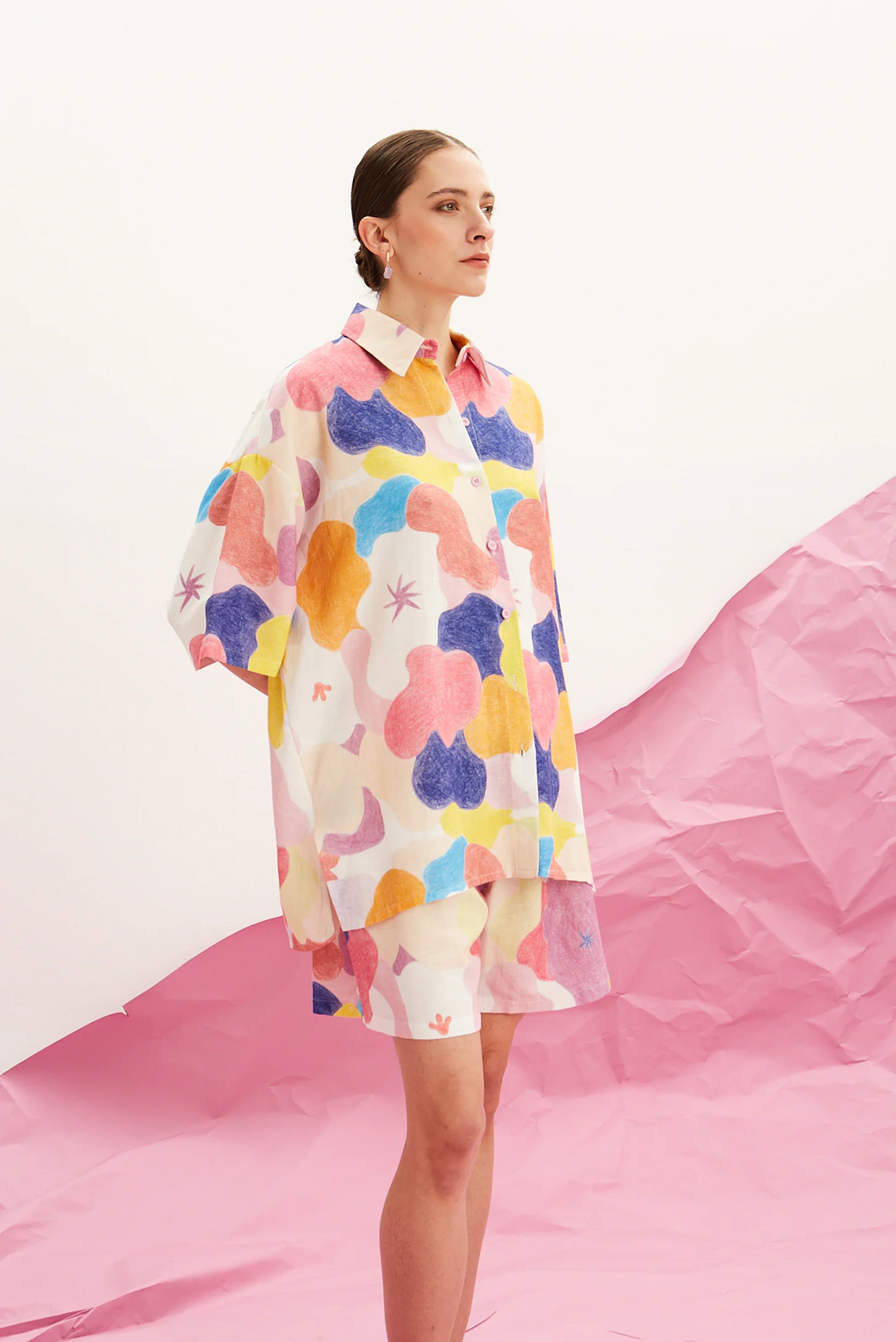 artistic chromatique linen shirt with matching shorts women The Norm editorial look