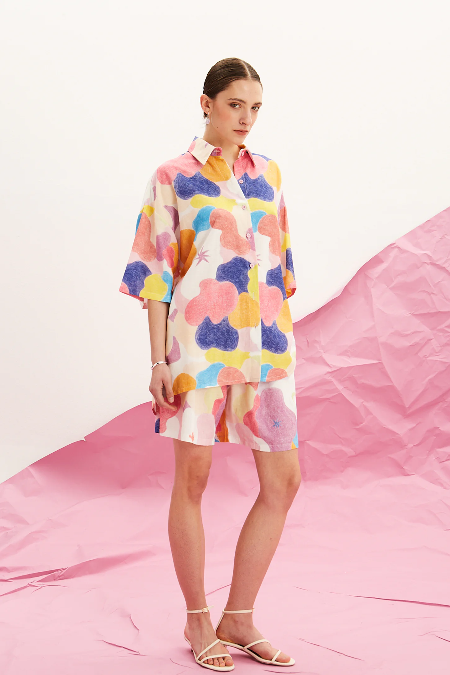 artistic chromatique linen shirt with matching shorts women The Norm front look