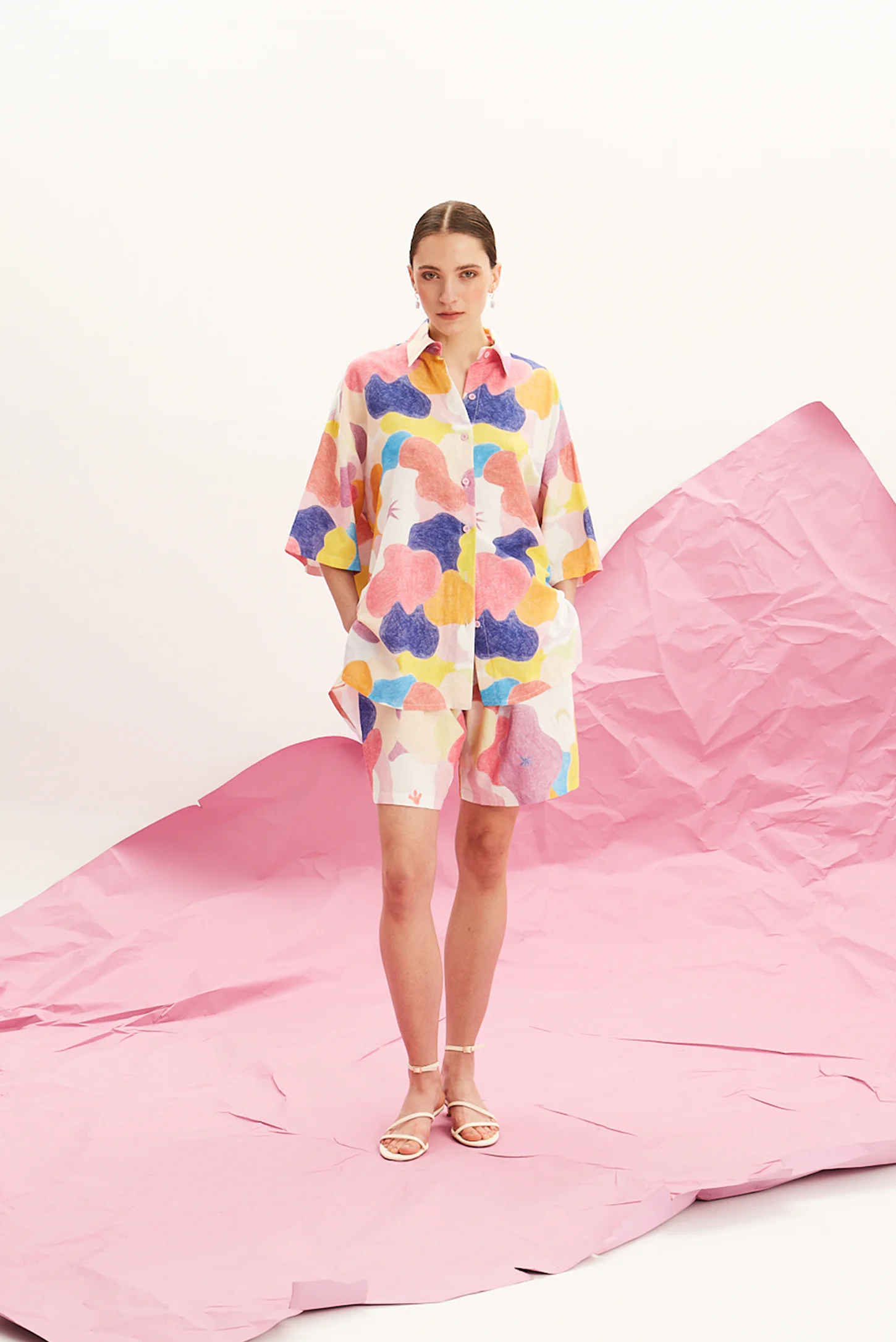 chromatique linen shirt multicolor print with matching shorts women The Norm full outfit