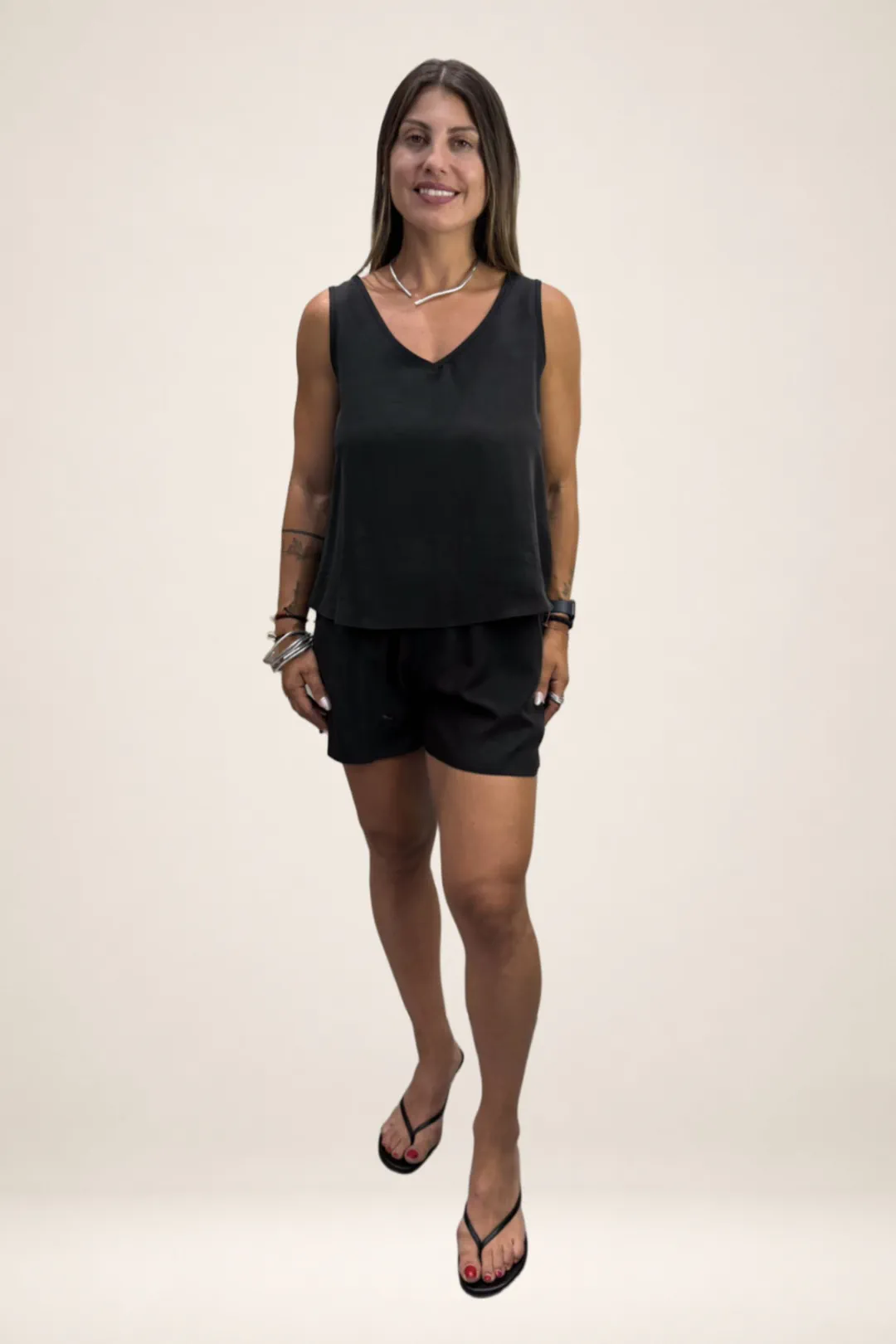 black women's cupro sleeveless top Tag Modest Clothing Dolores Top full outfit