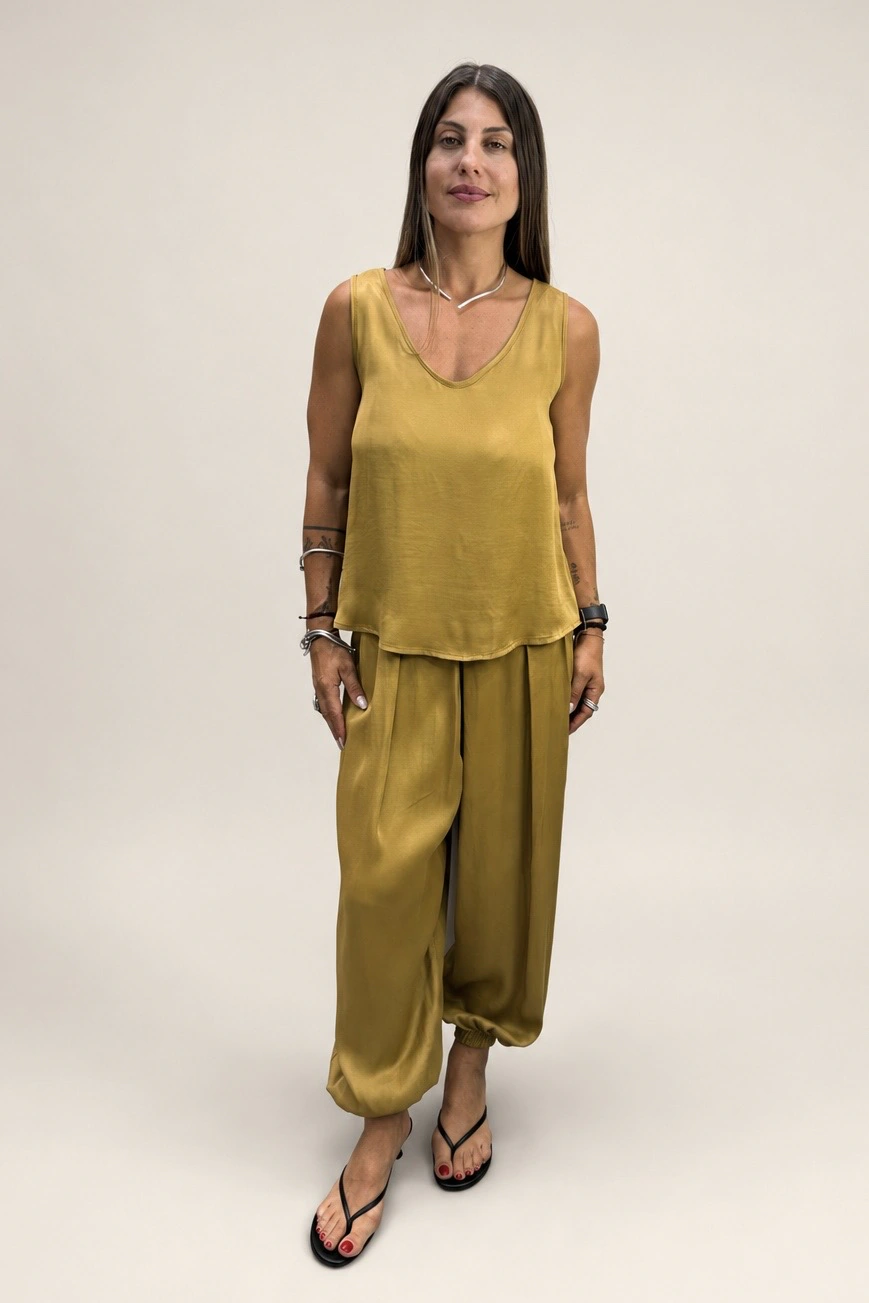 tag dolores sat top gold women with harem pants