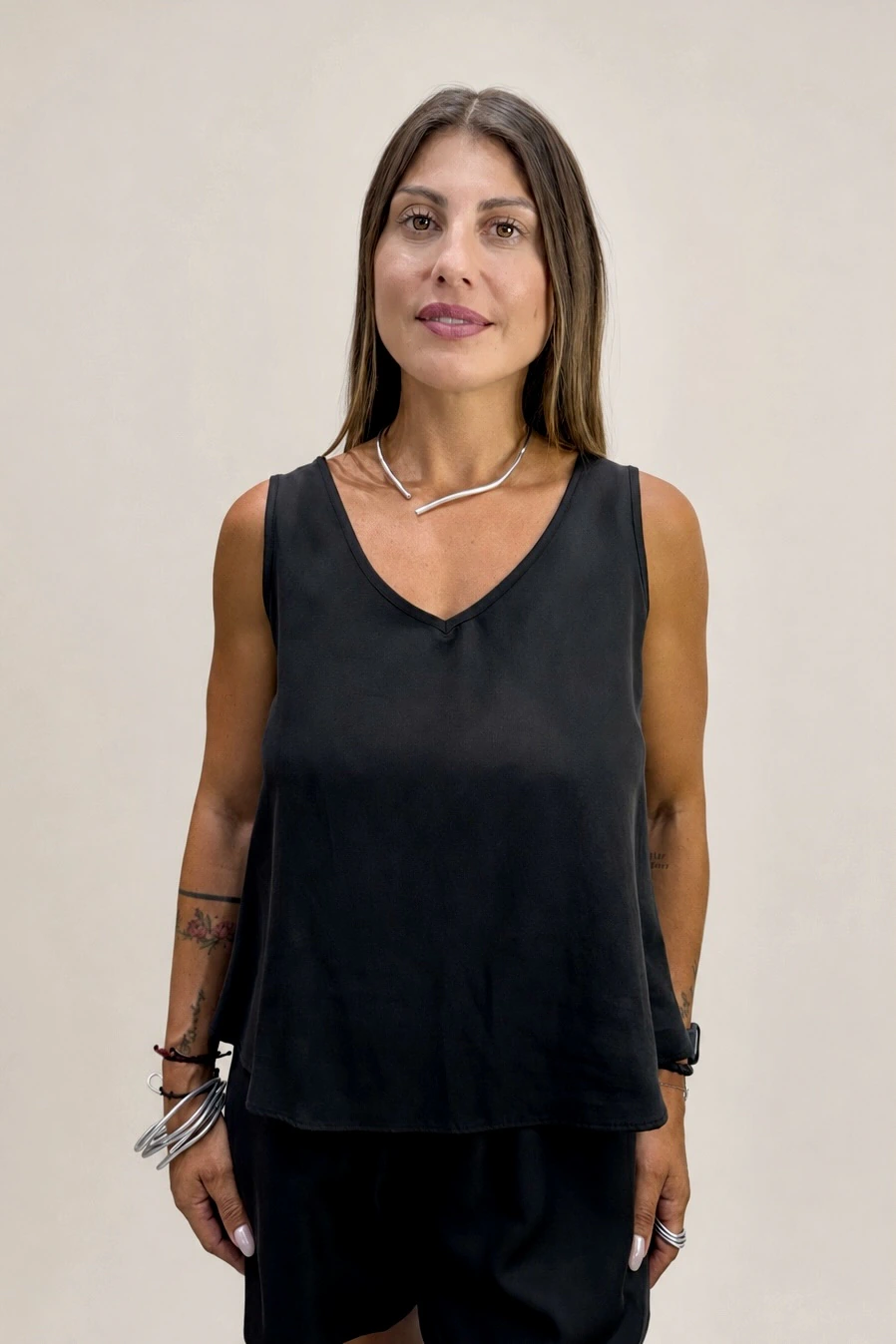 black women's cupro sleeveless top Tag Modest Clothing Dolores Top front