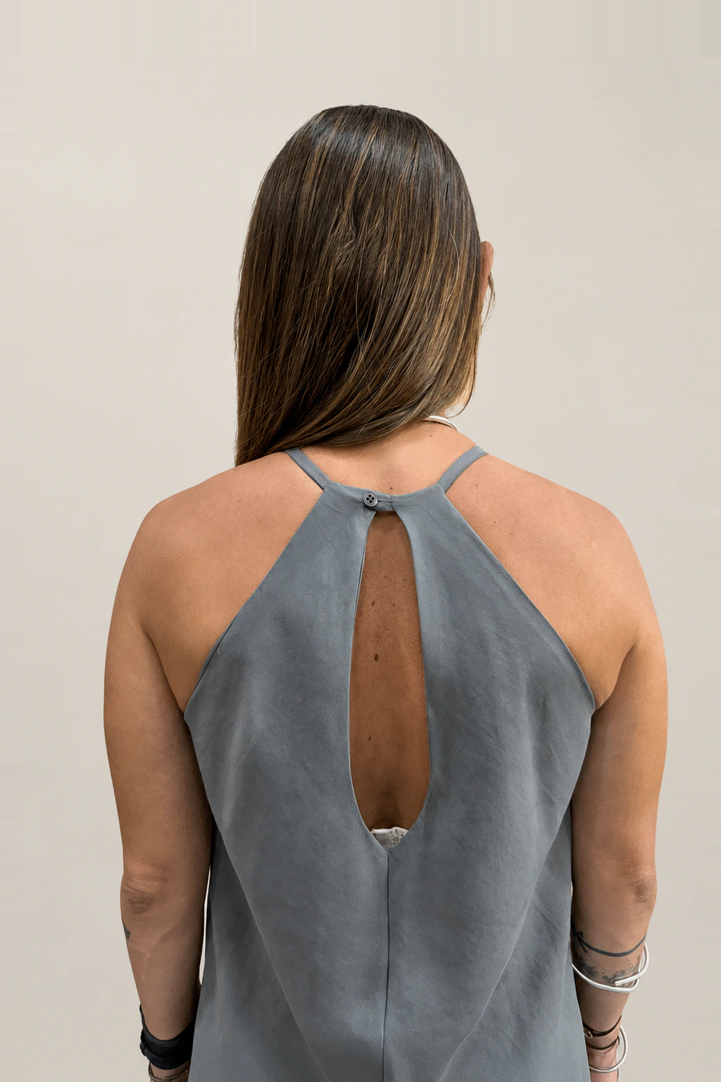 Tag Modest Clothing Grace Mini Dress Grey open back detail