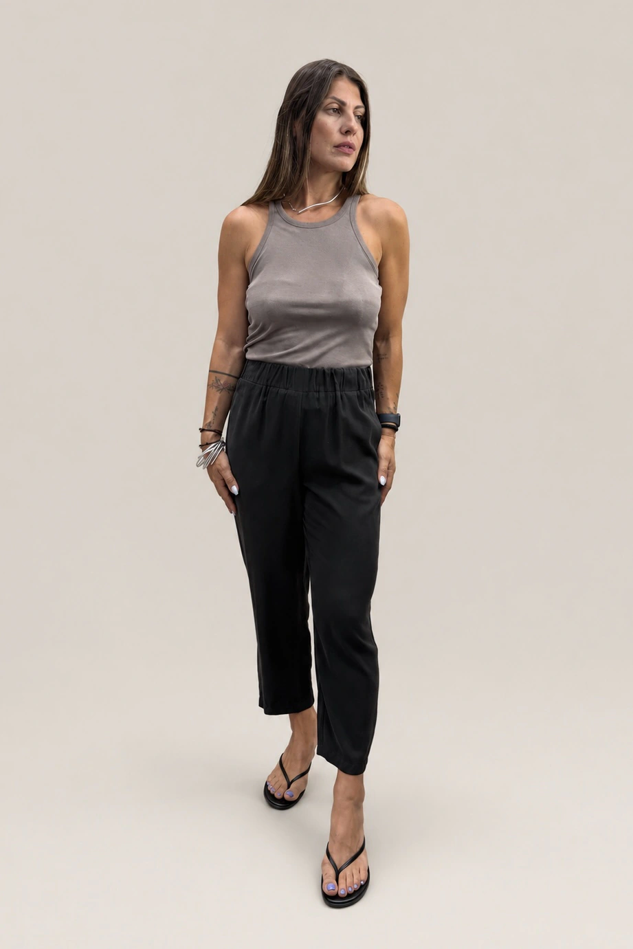 Tag Modest Clothing Levitha Pants Black cupro trousers front view