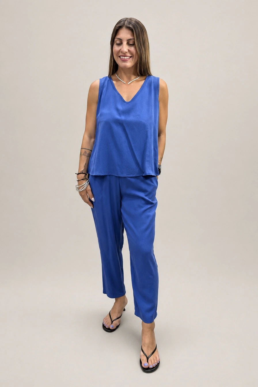 Tag Modest Clothing Levitha Pants with Dolores Top Blue matching cupro set