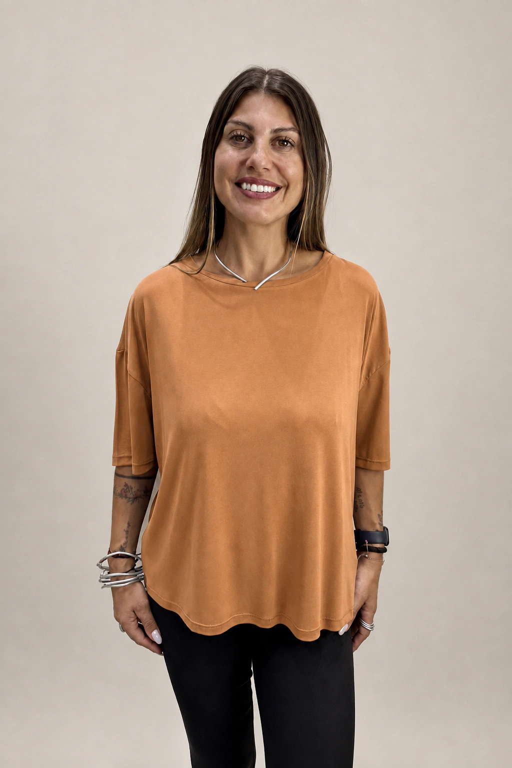 Dusty Rose oversized cupro top Tag Modest Clothing Pilar Top front