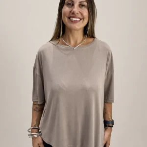 grey oversized cupro top Tag Modest Clothing Pilar Top front