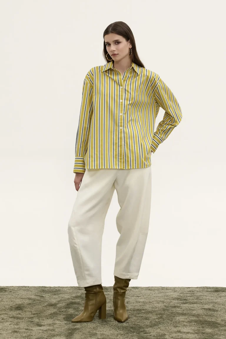 striped shirt ochre petrol women Innocent Alma front view