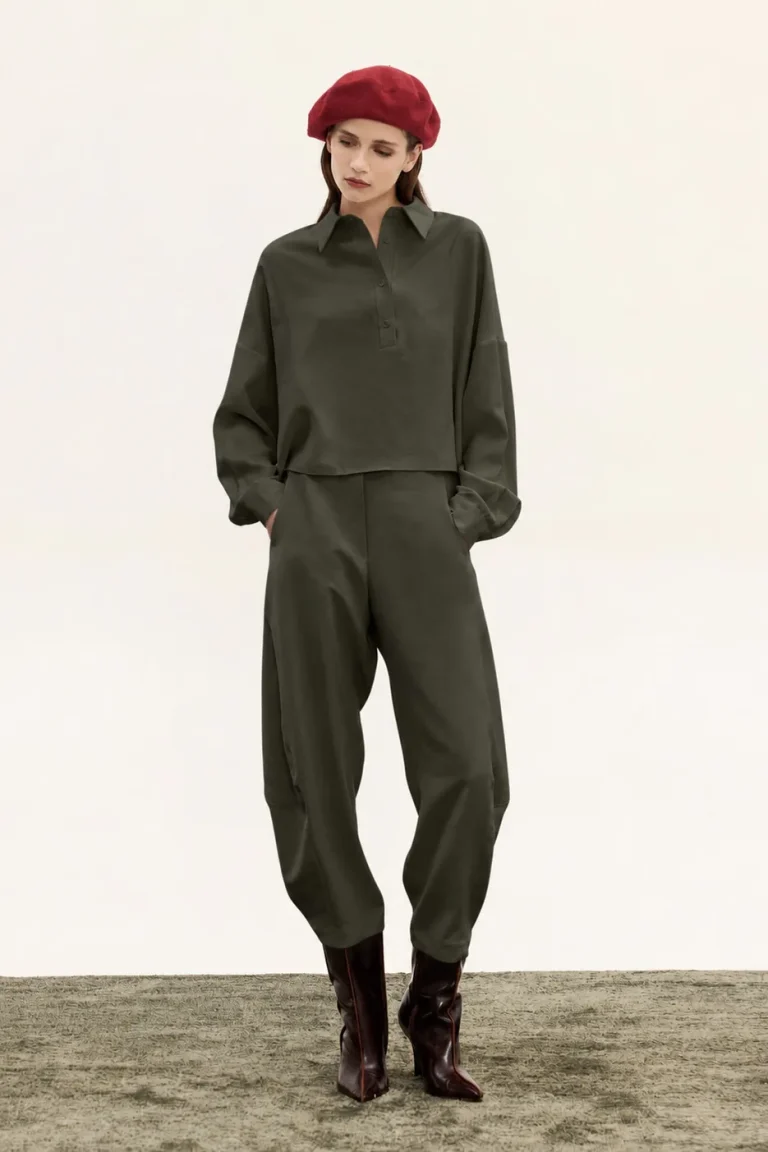 slouchy pants khaki women Innocent Mila front view