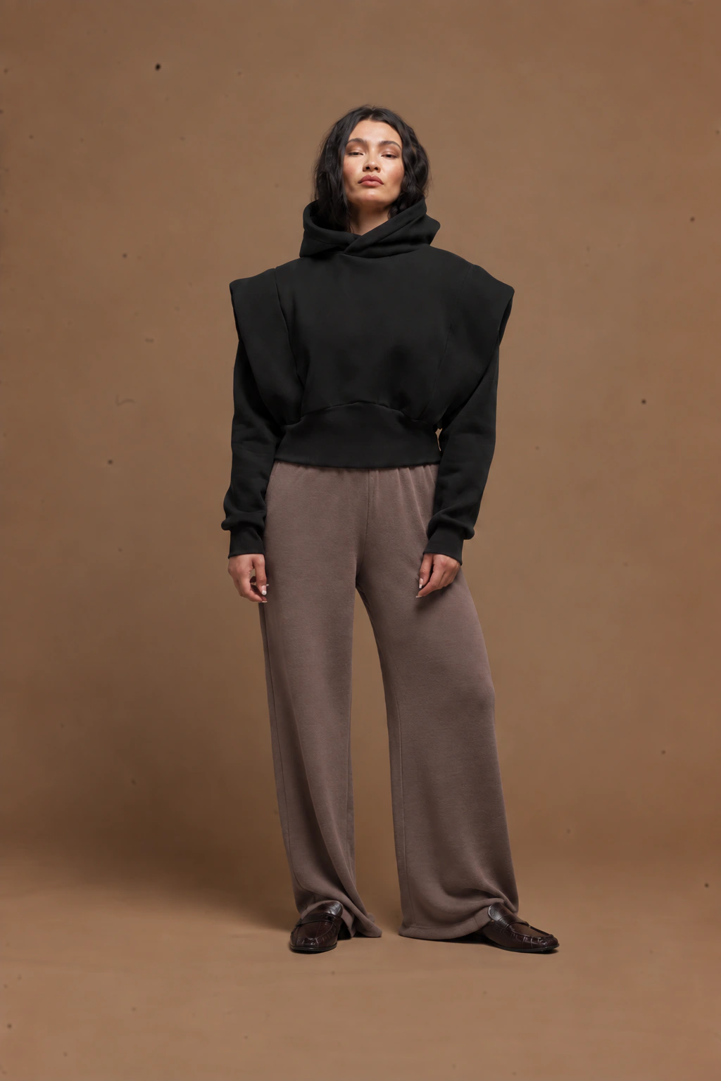 black hooded women top Tag Modest Clothing Amor Top front view