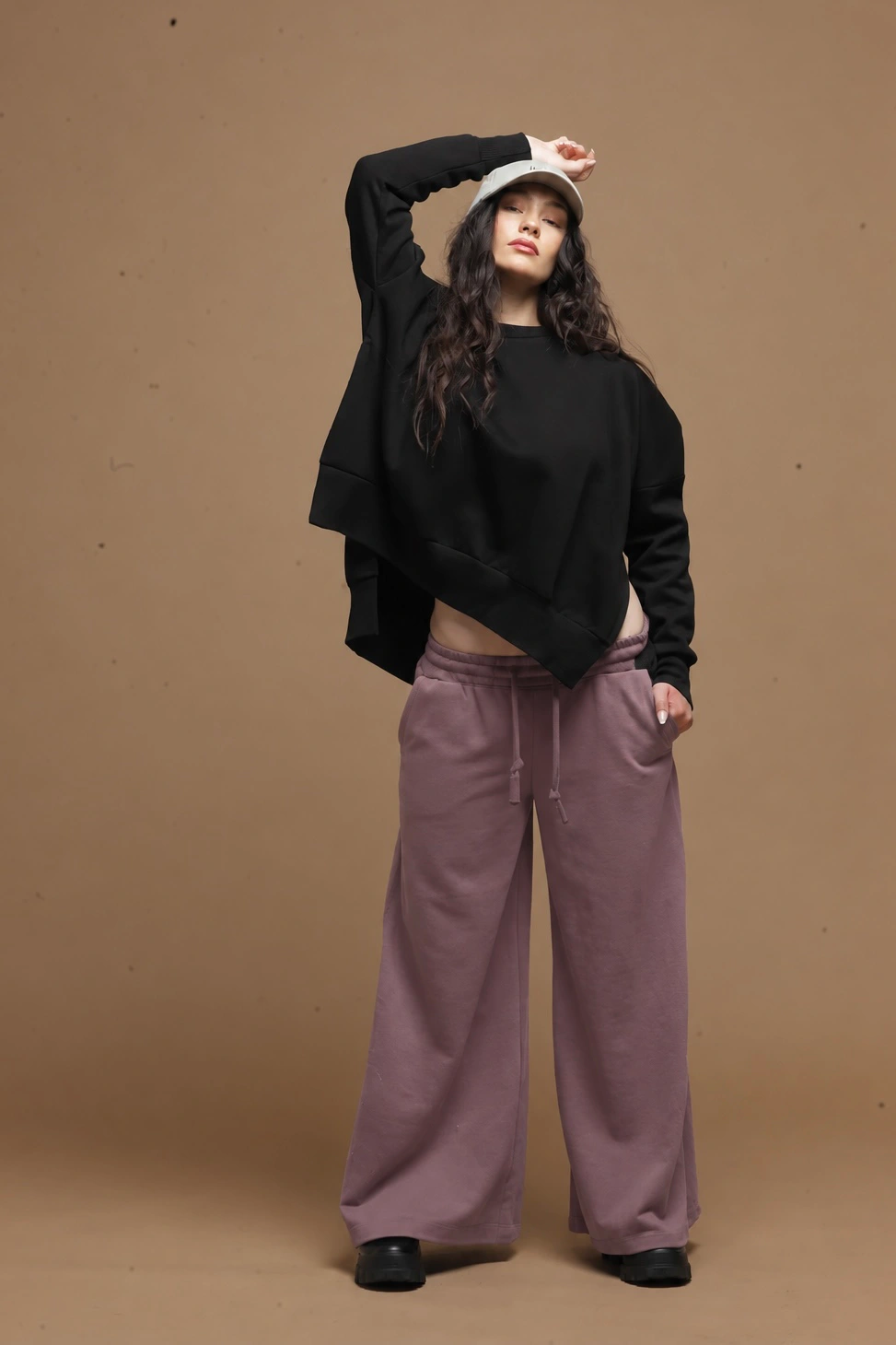 dusty berry wide leg pants women Tag Modest Clothing Paoulo Pants front view