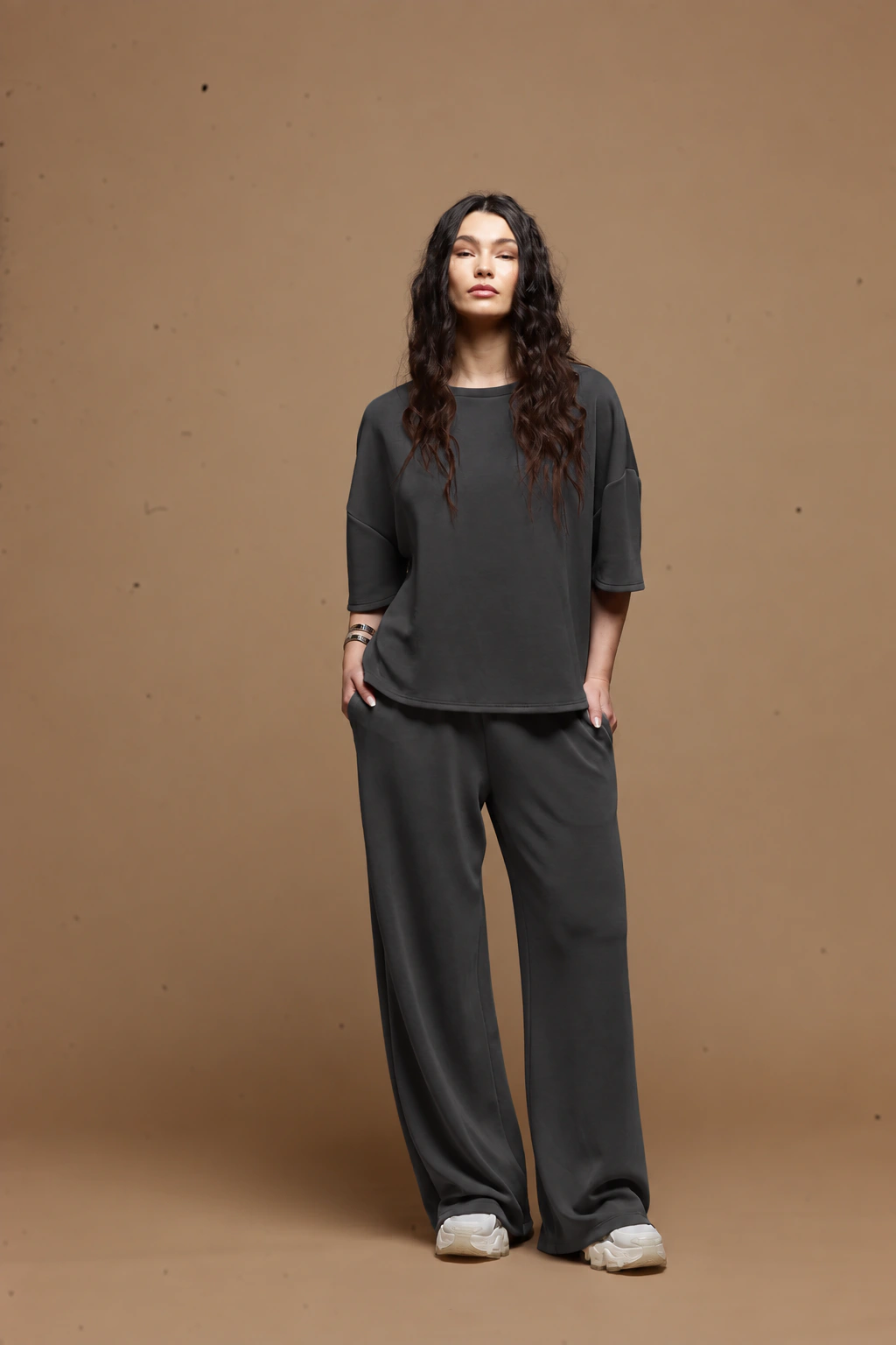 charcoal women top Tag Modest Clothing Pilar Top front view