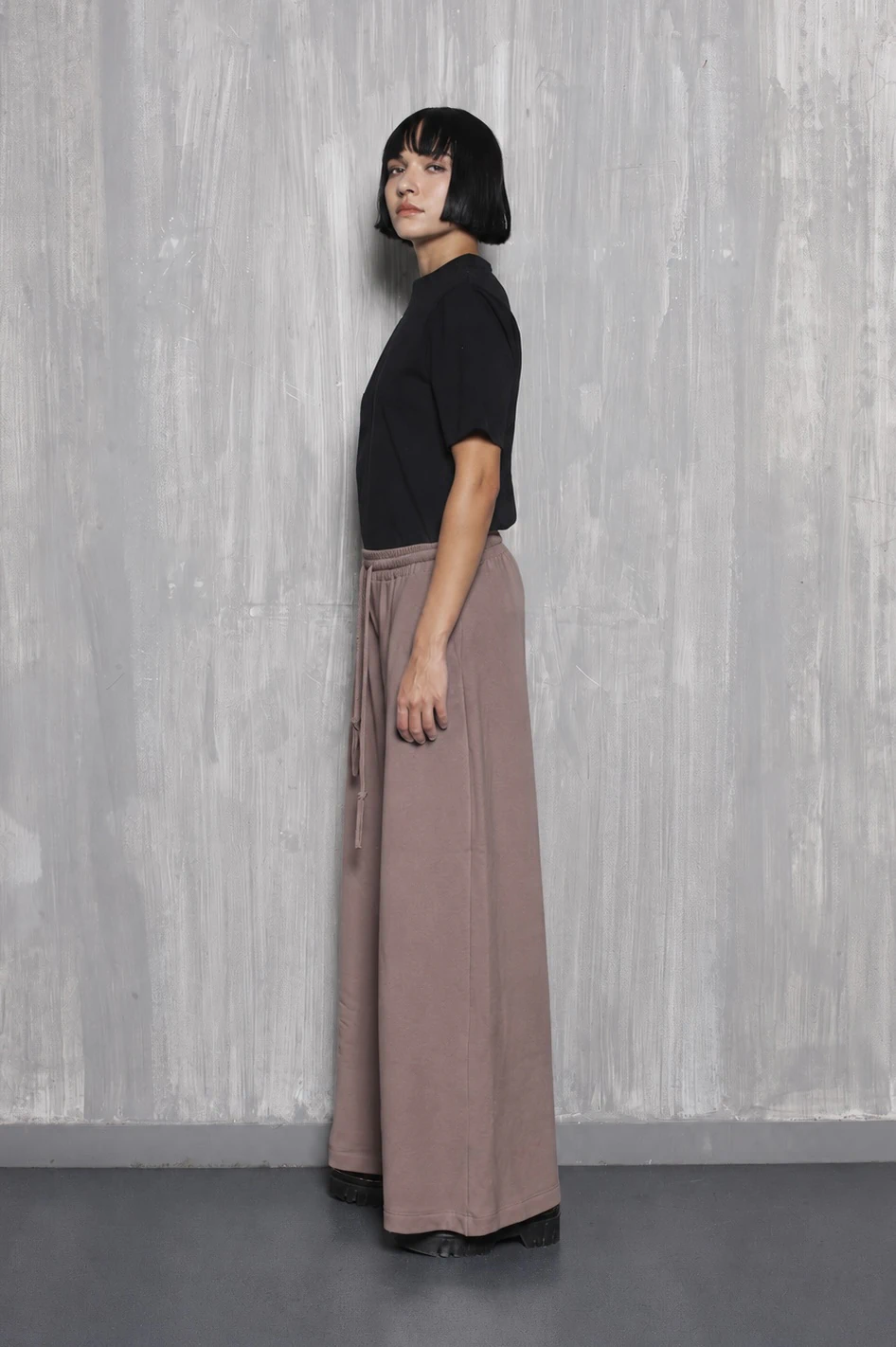 wide leg pants grey women Tag Modest Clothing Paullo side view